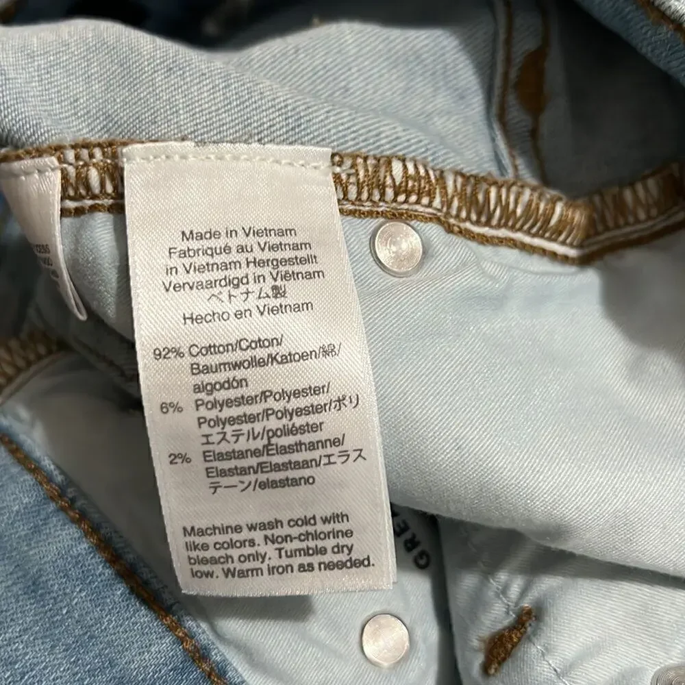 J Crew Fair Trade Certified Light Wash Button Fly Front Raw Hem Skinny Jeans 26